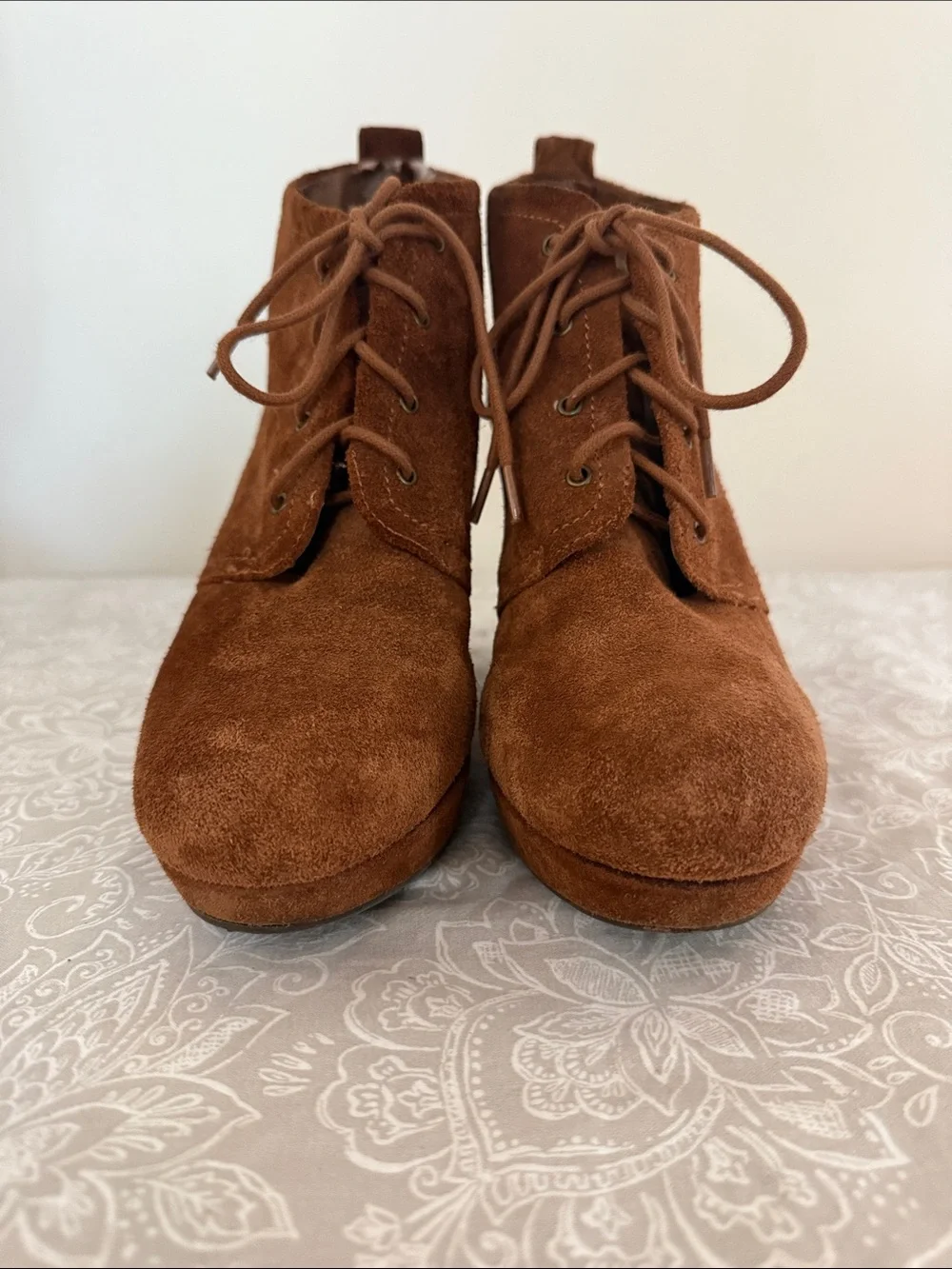 Jessica Simpson Chestnut Suede Lace-Up Wedge Booties